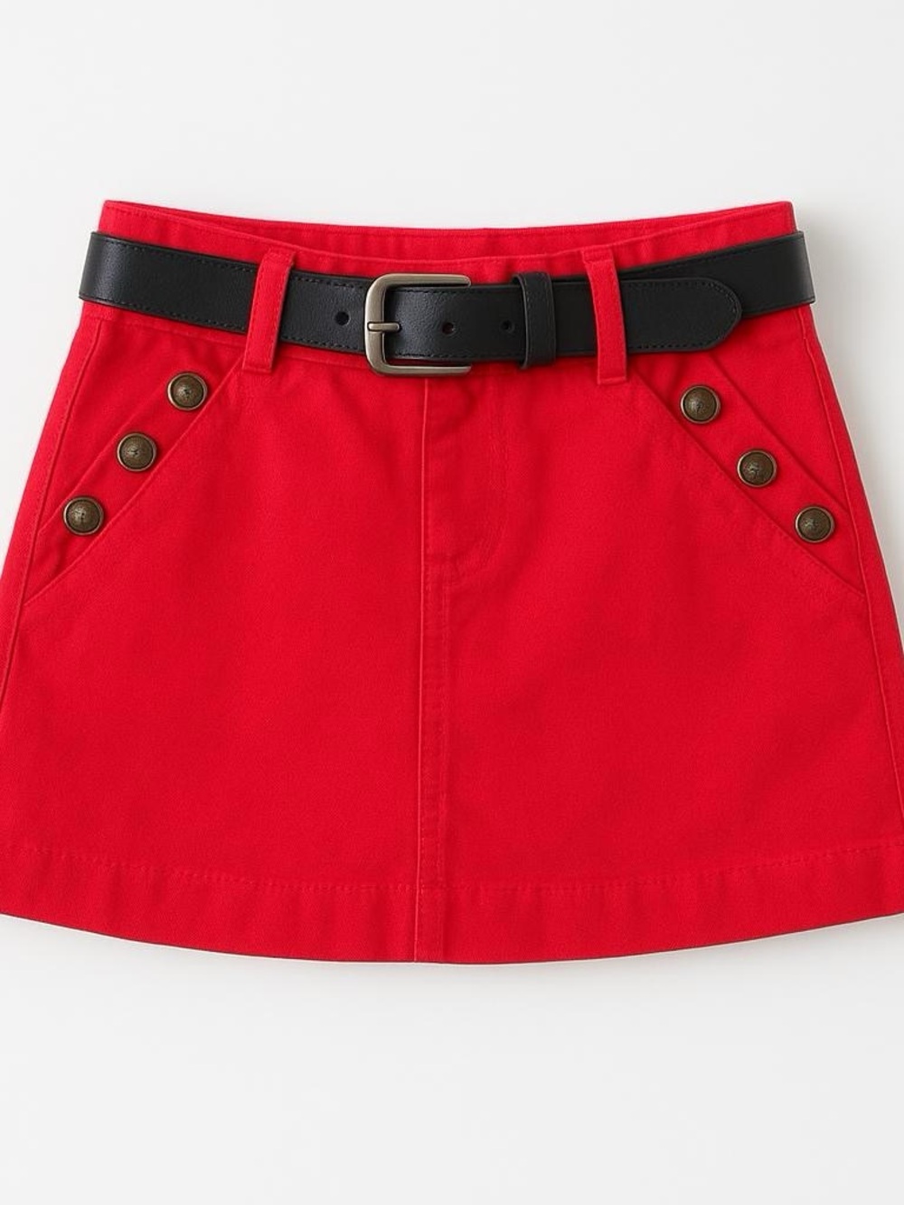 Girls Nautica Red Mini Skirt with Black Belt and Button Details Size 12